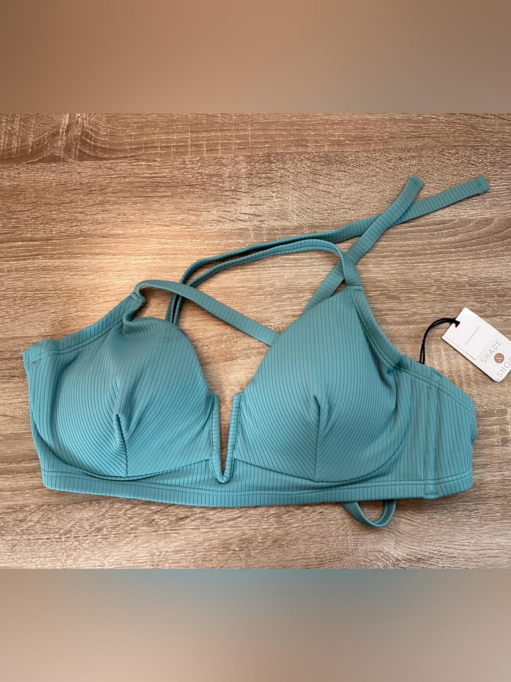 Shade & Shore Teal Ribbed Underwire Bikini Top with Adjustable Straps